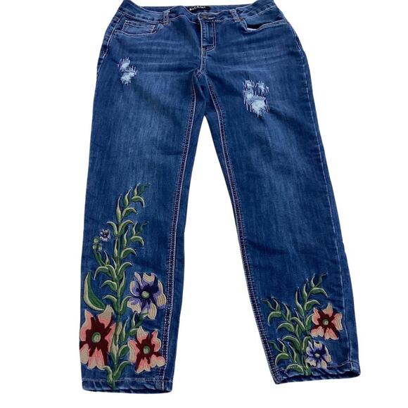 Baccini Women's Size 6 Skinny Jeans Blue Floral Embroidered Denim - Picture 1 of 13
